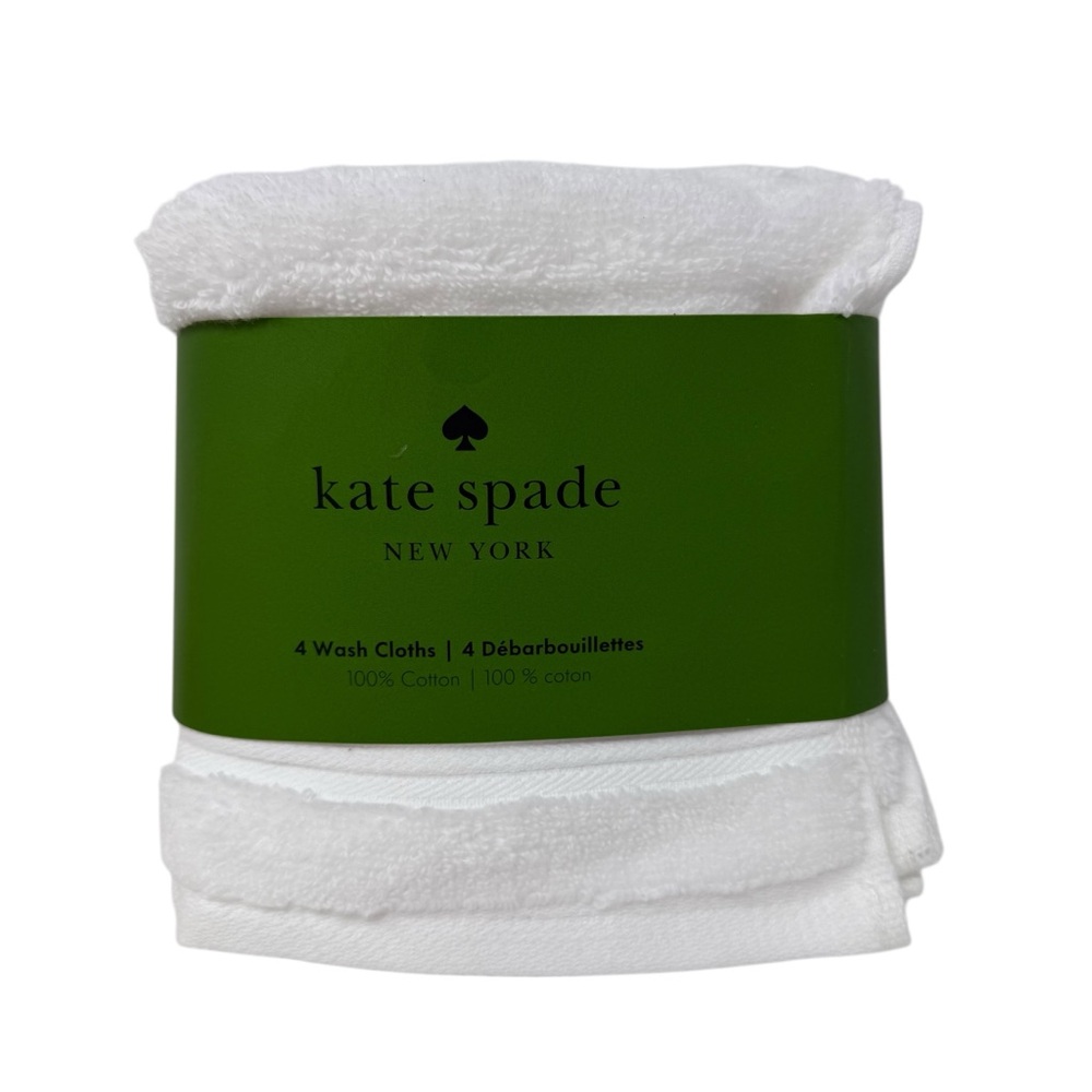 KATE SPADE Set of 4 Bright White Cotton Wash Cloths 13x13 NWT